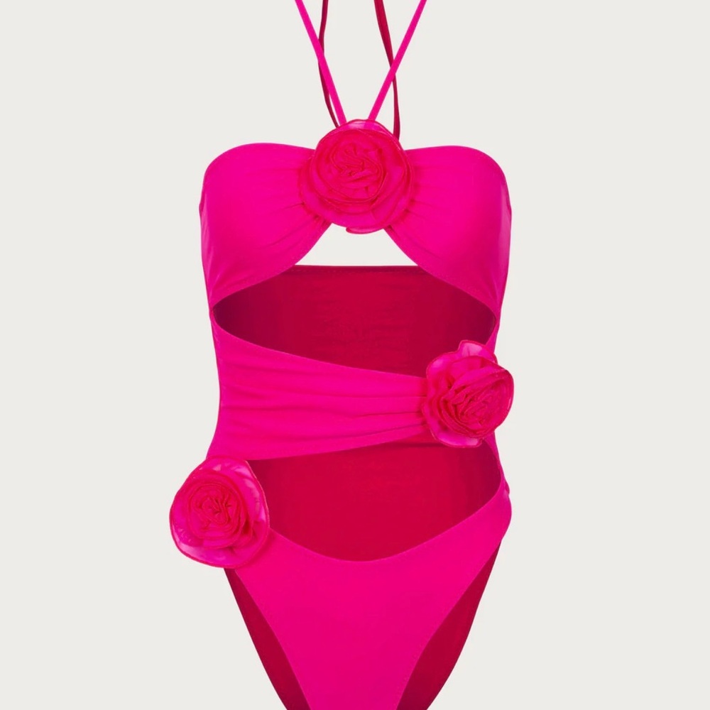 SAME Los Angeles Rose cut out one piece (Vibrant Pink Floral Women's One-Piece)